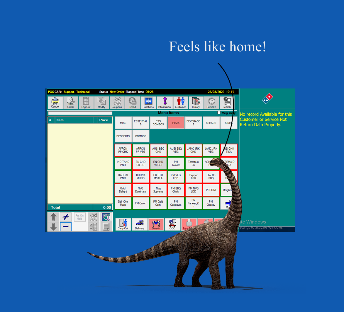 The legacy Domino's POS interface